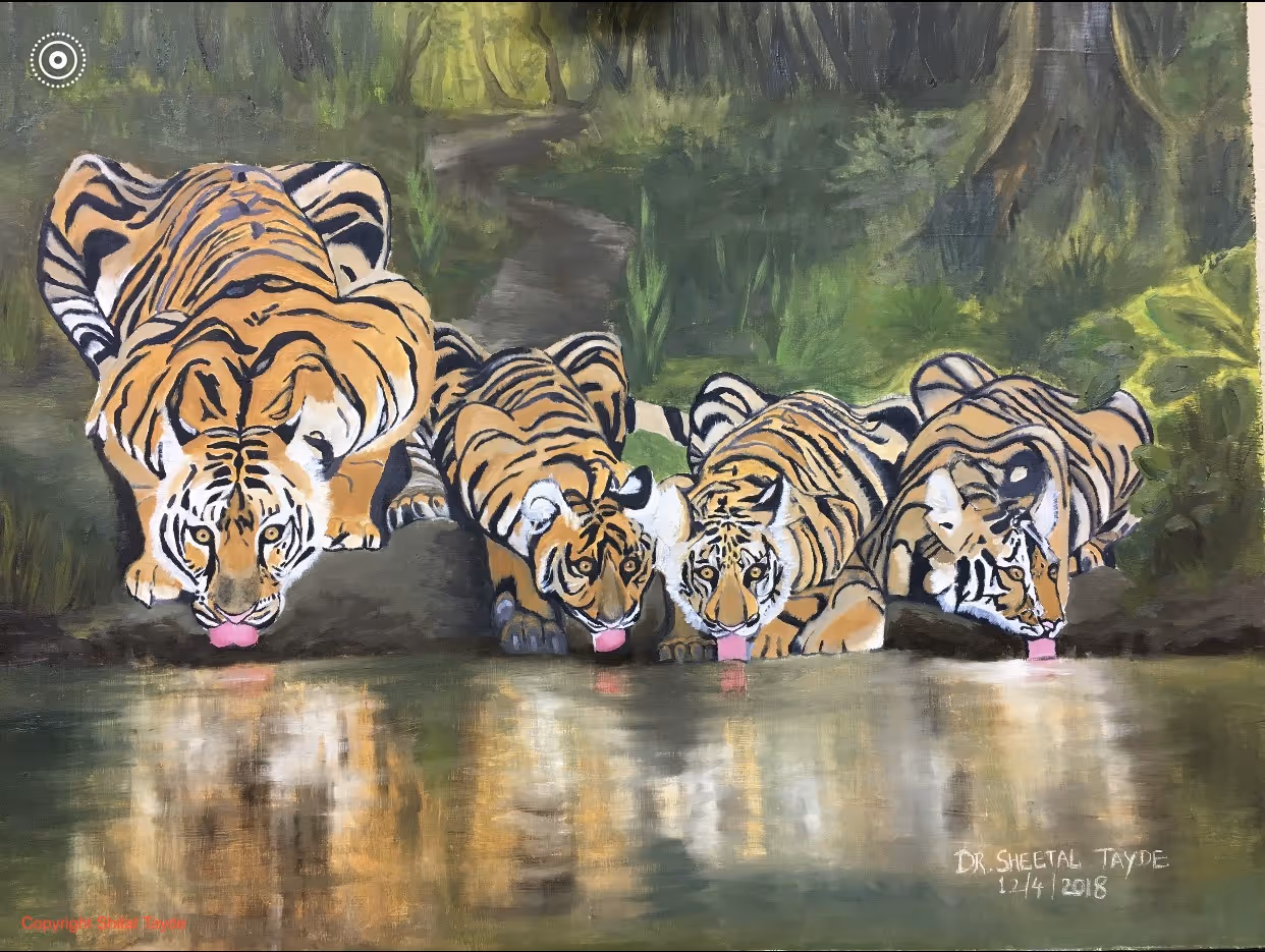 Thirsty Tigers painting by Shital Tayde